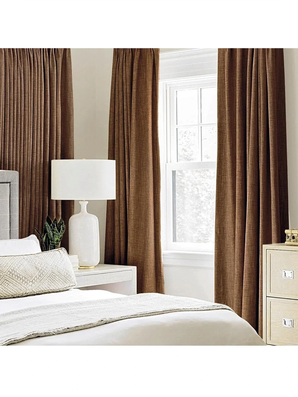 MIULEE 100% Blackout Linen Curtains for Bedroom 52x45 Inches Brown 2600/bb8-1